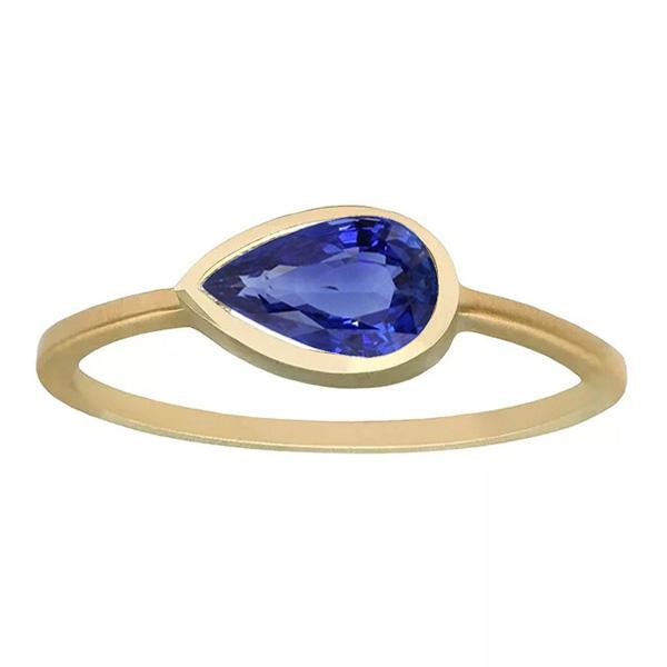 2 CT Pear Solitaire Ceylon Sapphire Anniversary Ring, Gold - Size 6.5