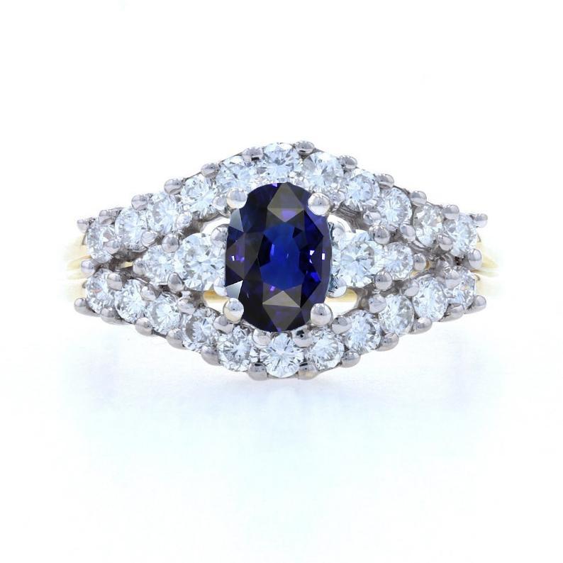 66862 4.50 CT Oval & Round Diamond Set Deep Blue Sapphire Wedding Ring, Size 6.5