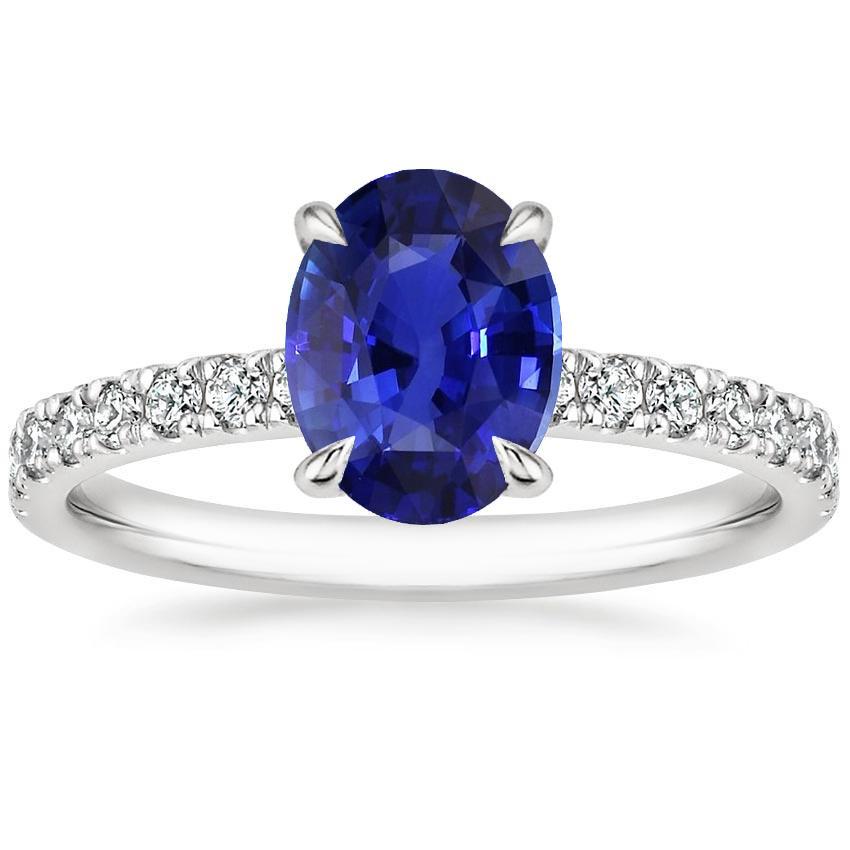 66888 4.50 CT Solitaire Blue Sapphire with Diamond Accents Wedding Ring, Size 6.5