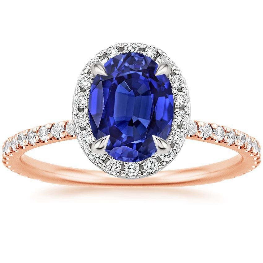 Picture of Harry Chad Enterprises 66890 5 CT Gemstone Oval SriLanka Sapphire Halo Ring&#44; 14K Two Tone Gold - Size 6.5