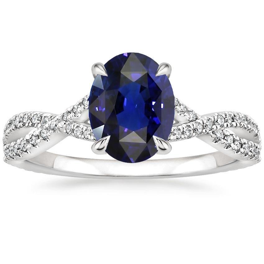 5 CT Blue Sapphire Infinity Style Solitaire Ring with Accents, Gold - Size 6.5