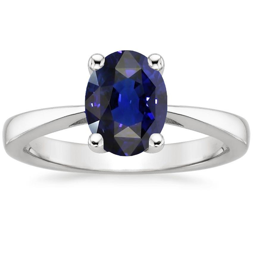 66899 3 CT Solitaire Oval Shaped Blue Sapphire 14K White Gold Ring, Size 6.5