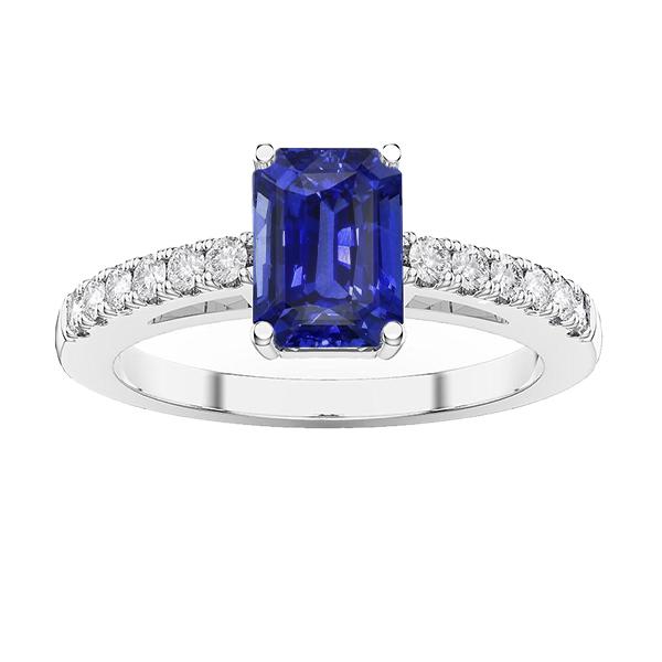 3 CT Gemstone Solitaire Radiant Ceylon Sapphire Ring with Accents, Size 6.5