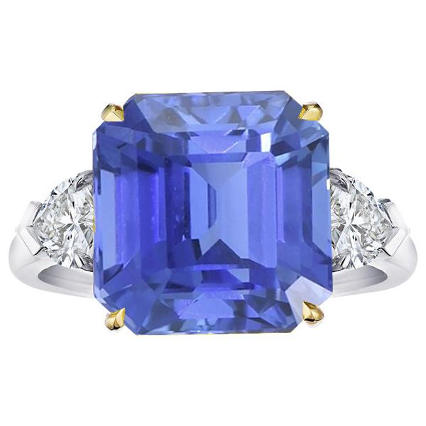 Picture of Harry Chad Enterprises 67323 5 CT Emerald 3 Stone Blue Sapphire Diamond Ring&#44; Two Tone Gold - Size 6.5