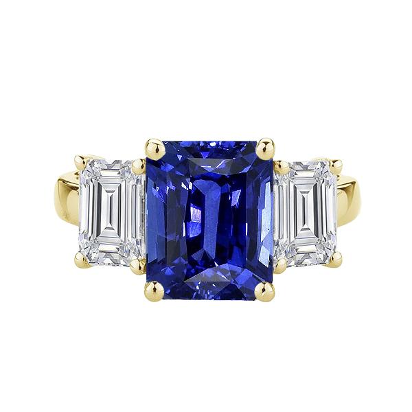 Picture of Harry Chad Enterprises 67325 3.50 CT Gold 3 Stone Blue Sapphire Radiant & Emerald Diamond Ring&#44; Size 6.5