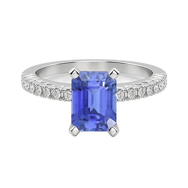 67332 3 CT Solitaire Emerald Blue Sapphire Wedding Ring with Diamond Accents, Size 6.5