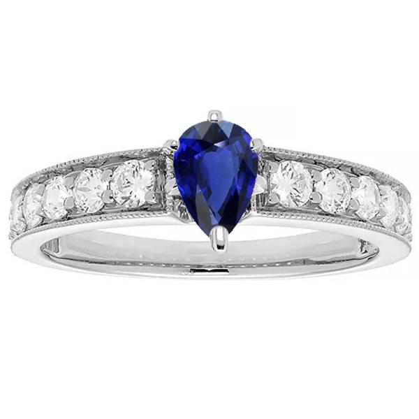 3 CT Pear Ceylon Sapphire Channel Set Diamonds Gemstone Ring, Size 6.5