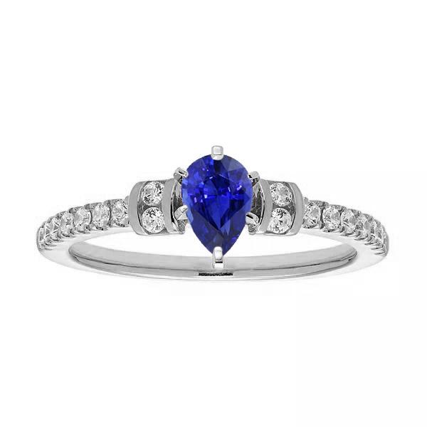 2.50 CT Diamond Pear Blue Sapphire Engagement Ring, Gold - Size 6.5