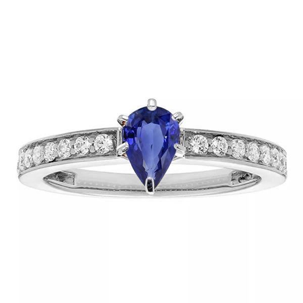 67345 2.50 CT Solitaire Pear Shaped Ceylon Sapphire Ring with Accents, Size 6.5