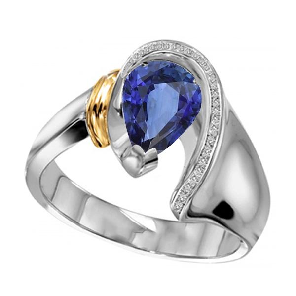 Picture of Harry Chad Enterprises 67348 Womens 2 CT Pear Cut Blue SriLankan Sapphire Two Tone Diamond Ring&#44; Size 6.5