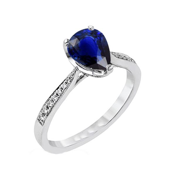 2.50 CT Gemstone Pear Deep Blue Sapphire & Diamonds Ring, Size 6.5