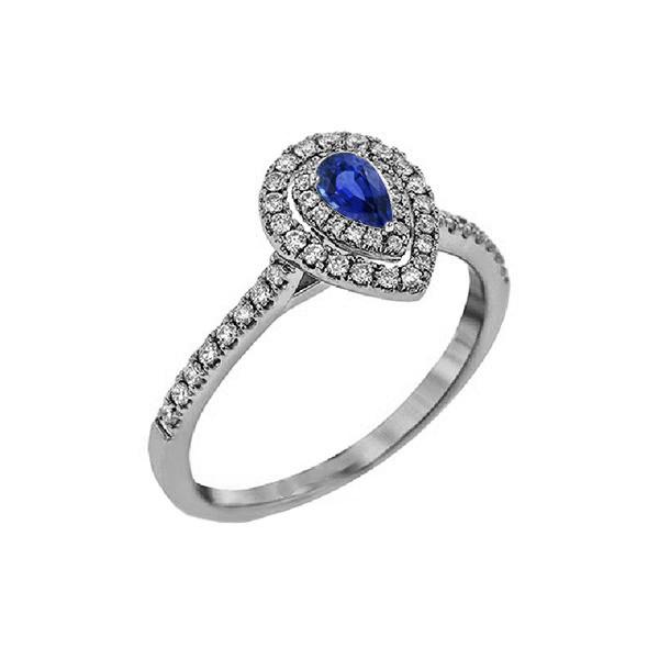 67362 2.50 CT Ceylon Sapphire Double Halo Pear Shaped Ring, 14K Gold - Size 6.5