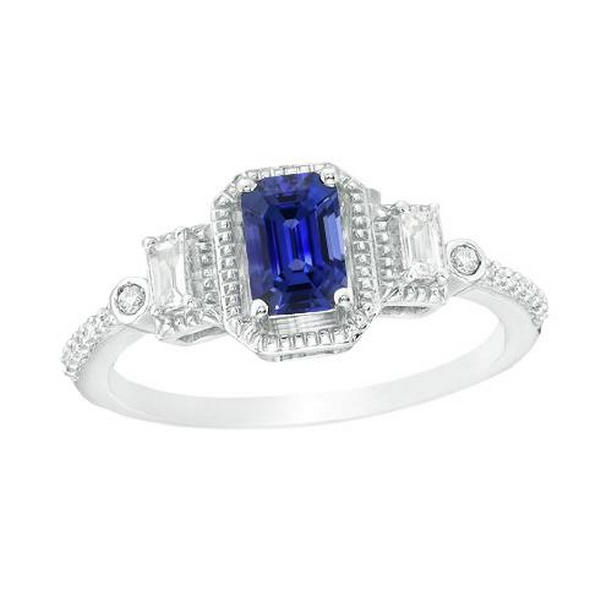 67832 2.50 CT Emerald Blue Sapphire Gold Tapered Shank Wedding Ring, 14K Gold - Size 6.5