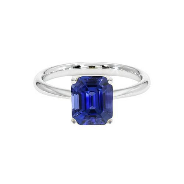 1.50 CT Blue Sapphire Emerald Cut Solitaire Ring, White Gold - Size 6.5