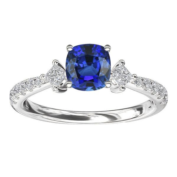 Round & Princess Diamond Cushion 3 CT 3 Stone Style Sapphire Ring, Size 6.5