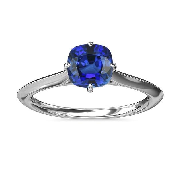 68265 2 CT Blue Sapphire 14K White Gold Jewelry Solitaire Ring, Size 6.5