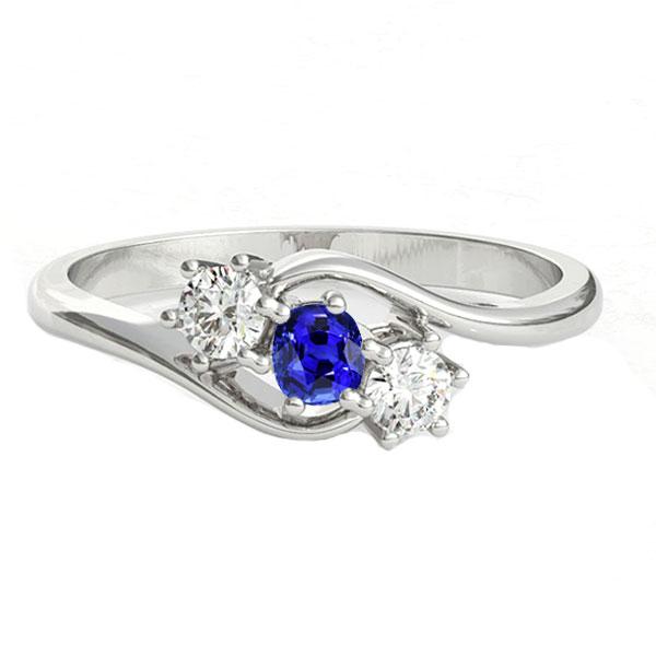 1.50 CT Round Diamond 3 Stone Cushion Twisted Style Sapphire Ring, Size 6.5