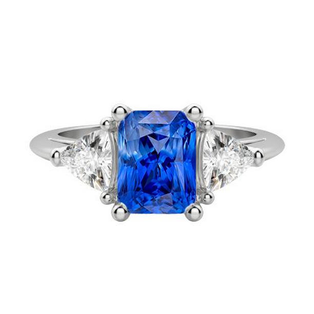 68278 2.50 CT Trillion Diamond Three Stone Radiant Ceylon Sapphire Ring, Size 6.5