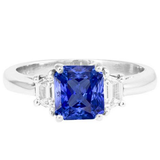 2.50 CT Trapezoid Diamond 3 Stone Radiant Shaped Ring, Size 6.5