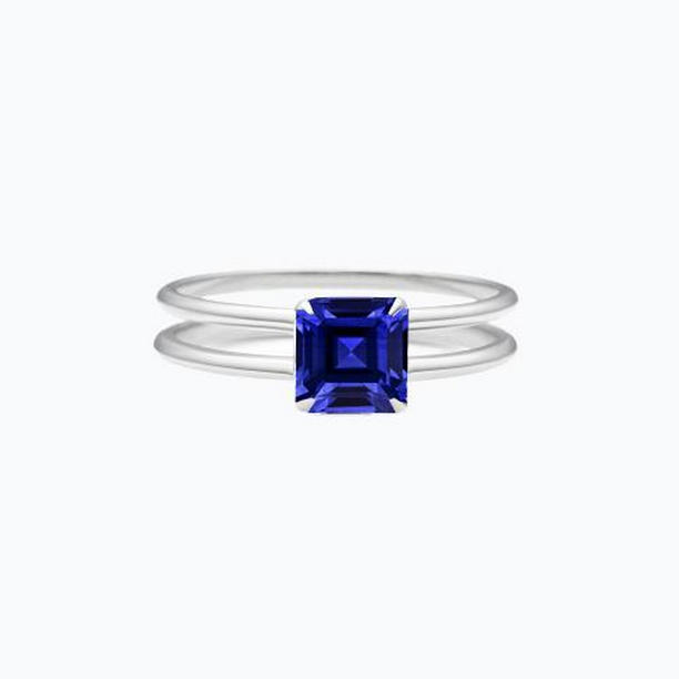 Blue Sapphire Asscher Cut 1.50 CT Double Shank Solitaire Ring, Gold - Size 6.5