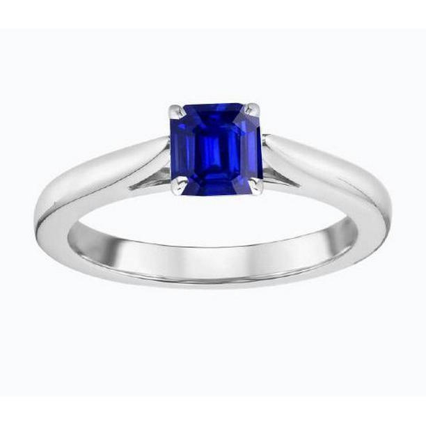 Gemstone 1.50 CT Tapered Shank Emerald Blue Sapphire Solitaire Ring, Size 6.5