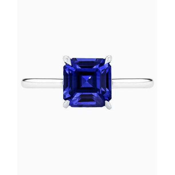 Ceylon Sapphire Asscher Cut 2 CT Womens Solitaire Ring, Size 6.5