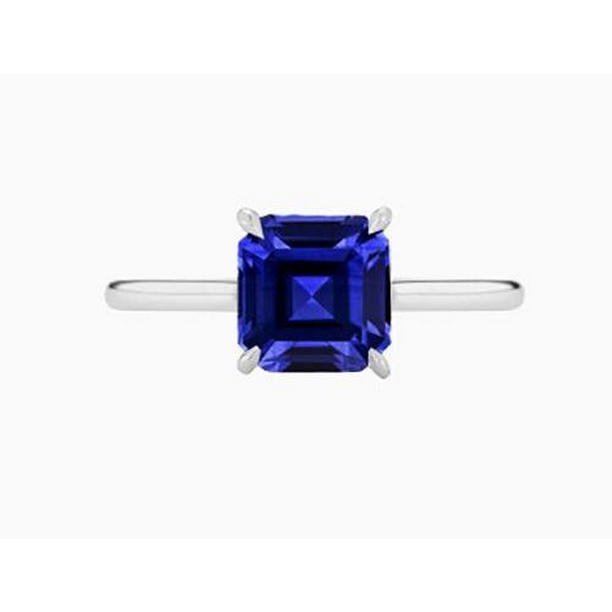 1.50 CT Solitaire Gemstone Ring Asscher Blue Sapphire Prong Set, Size 6.5