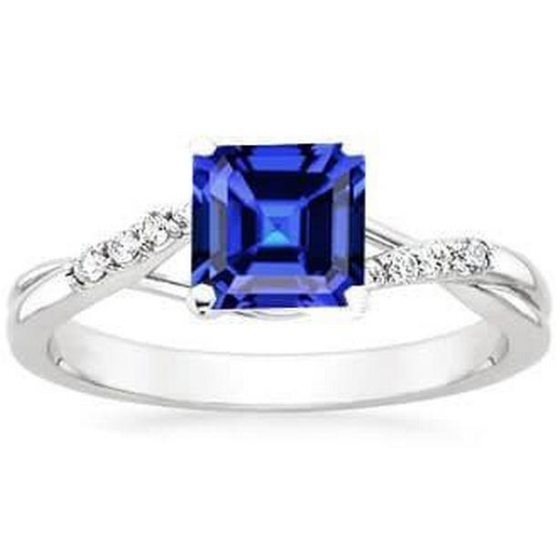 68753 2 CT Asscher Sapphire Diamond Twisted Shank Engagement Ring, Gold - Size 6.5