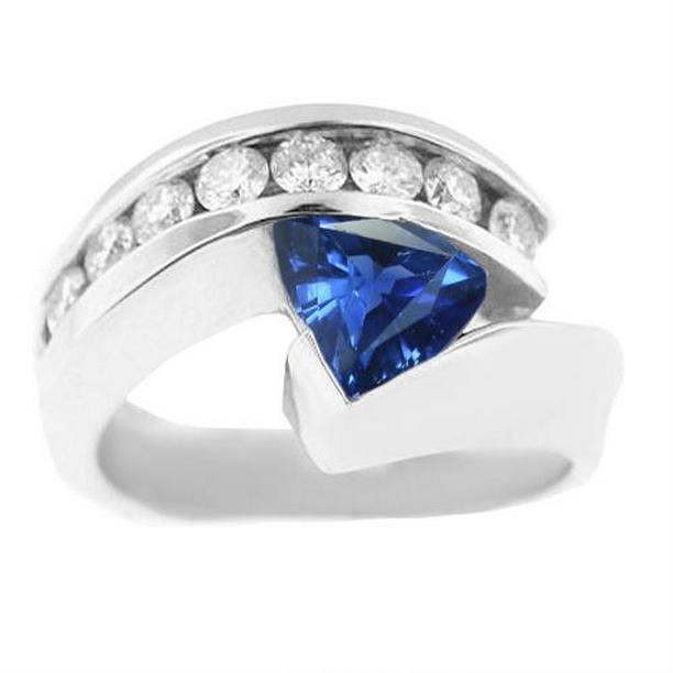 150 CT Trillion Sapphire Channel Set Diamonds Gemstone Ring44 Size 65
