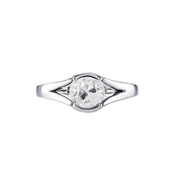 69221 1 CT Old Cut Round Diamond Split Shank Solitaire Ring, White Gold - Size 6.5