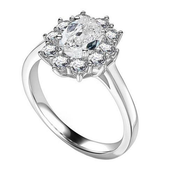 2.50 CT Cushion Old Mine Cut Diamond Flower Style Halo Ring, Size 6.5