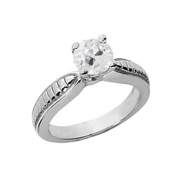69713 Old Cut Round Diamond 1 CT White Gold Solitaire Ring, Size 6.5