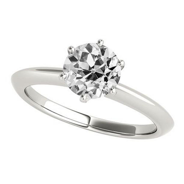 1.50 CT Solitaire Round Old Mine Cut Diamond Engagement Ring, Size 6.5