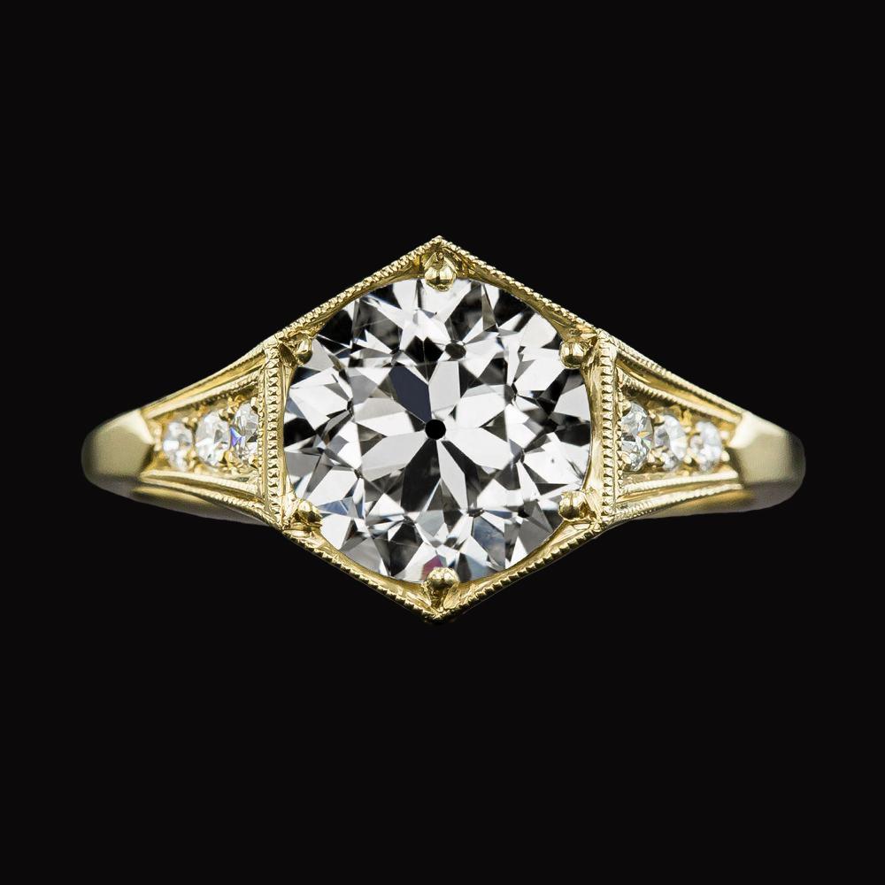 Picture of Harry Chad Enterprises 70855 3.50 CT Round Old Mine Cut Tapered Shank Yellow Gold Diamond Ring&#44; Size 6.5