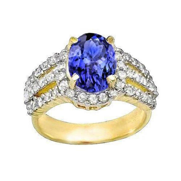 8682 3.50 CT Oval Tanzanite & Round Diamonds Wedding Ring, Two Tone Gold - Size 6.5 -  Harry Chad Enterprises