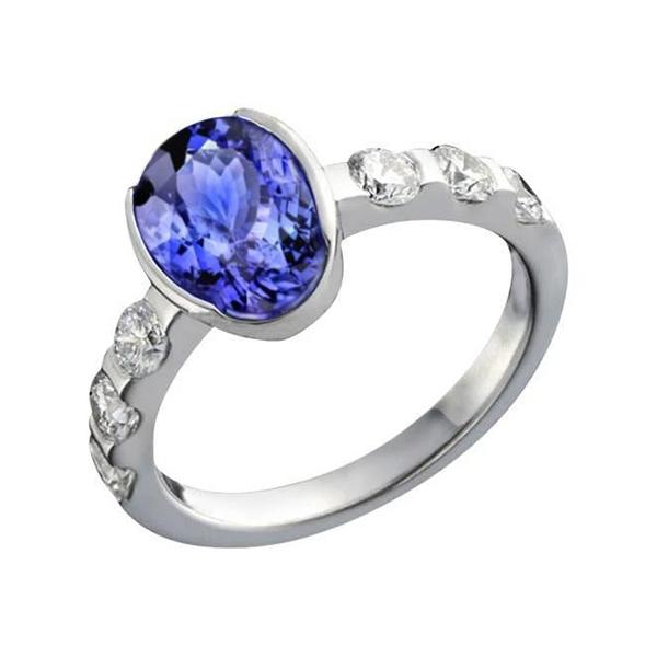 4.50 CT Oval Tanzanite AAA & Diamonds White Gold Ring, Size 6.5