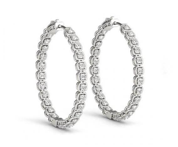 1.50 CT 14K Solid Gold Round Diamond Hoop Earrings