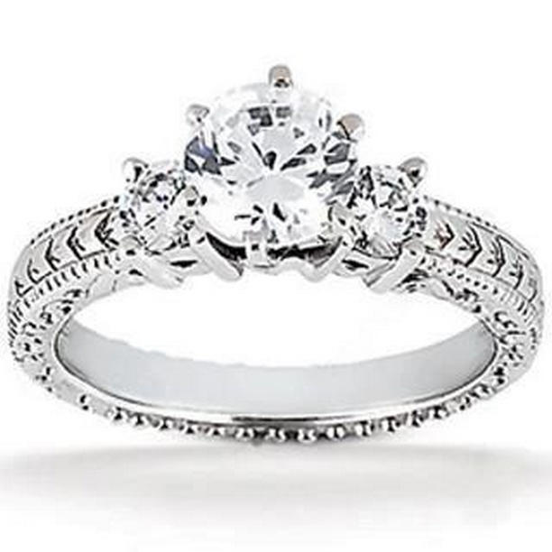 Picture of Harry Chad Enterprises 8820 Three Stone 2 CT Antique Style Engagement Ring&#44; 14K White Gold - Size 6.5