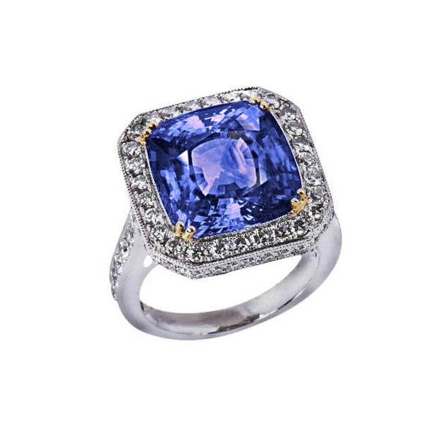 Picture of Harry Chad Enterprises 8884 Two Tone Gold Cushion Tanzanite Diamonds 4.25 CT Vintage Style Ring, Size 6.5