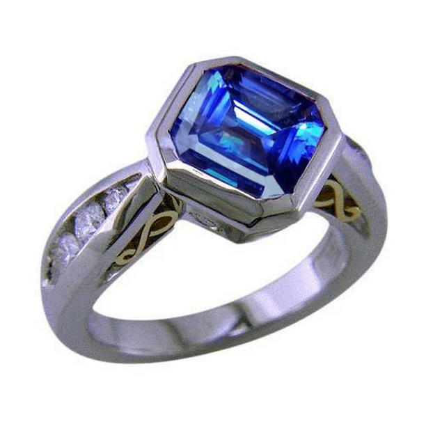 Picture of Harry Chad Enterprises 8892 Two Tone Gold Bezel Radiant Tanzanite Diamonds 3.75 CT Ring, Size 6.5