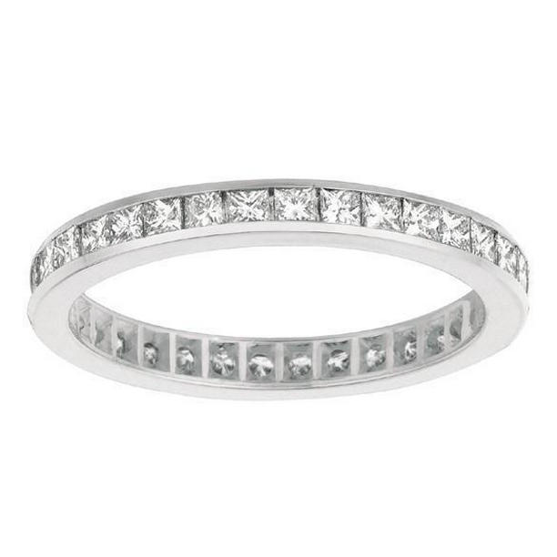 White Gold 2.24 CT Princess Cut Diamond Eternity Ring Band, Size 6.5