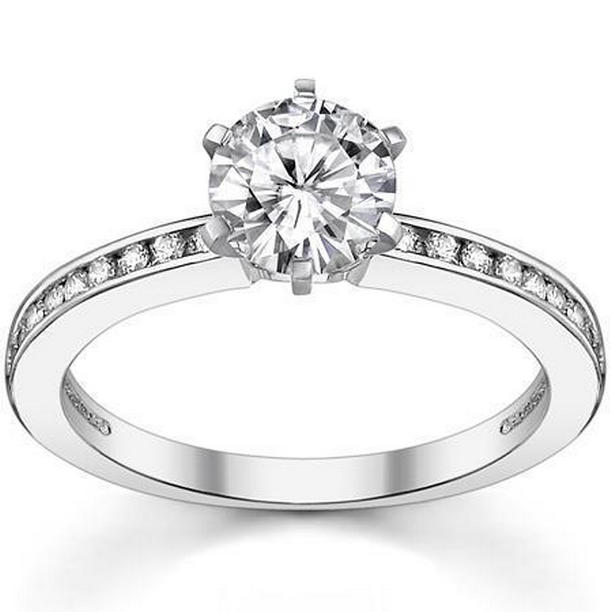 14K White Gold Brilliant Cut 1.60 CT Diamonds Engagement Ring, Size 6.5