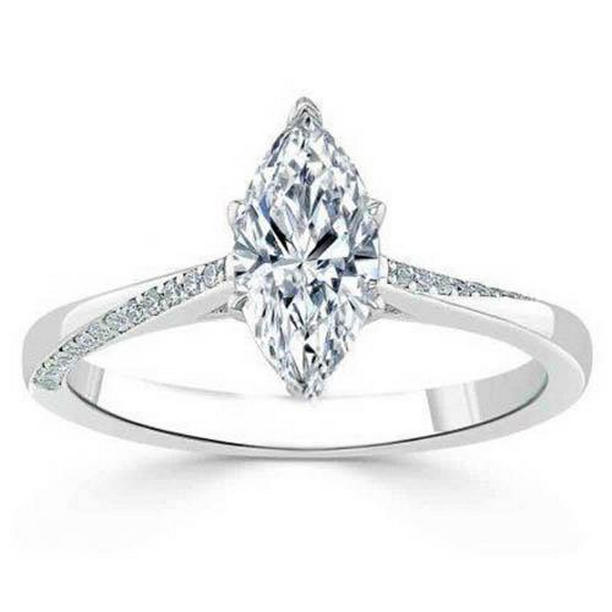 1.50 CT Marquise Cut Diamond Ring with Accents, 14K White Gold - Size 6.5