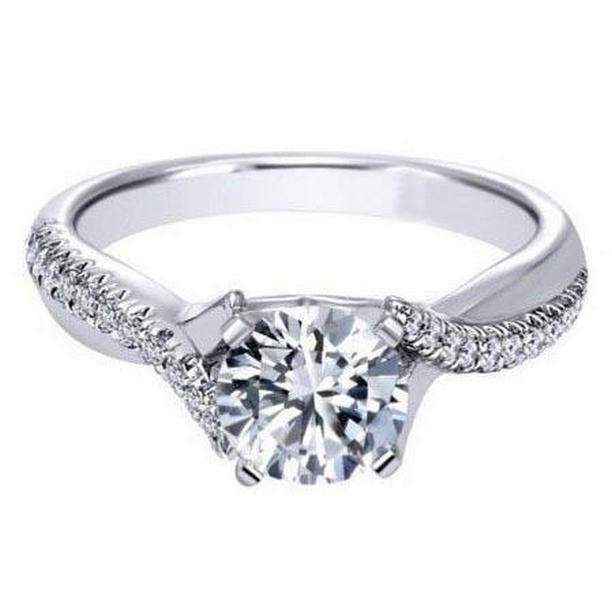 22040 1.05 CT Diamond Solitaire Ring with Accents, 14K Solid White Gold - Size 6.5