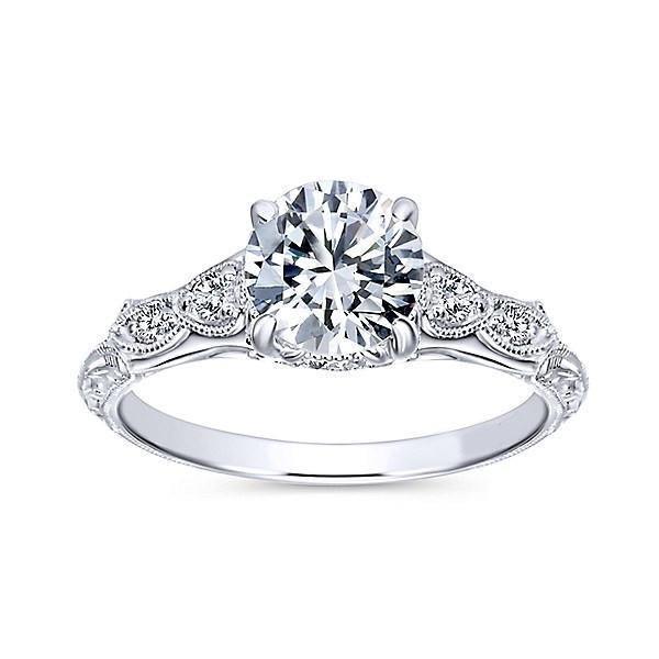 22076 1.15 CT Vintage Style Diamond Engagement Ring, 14K White Gold - Size 6.5