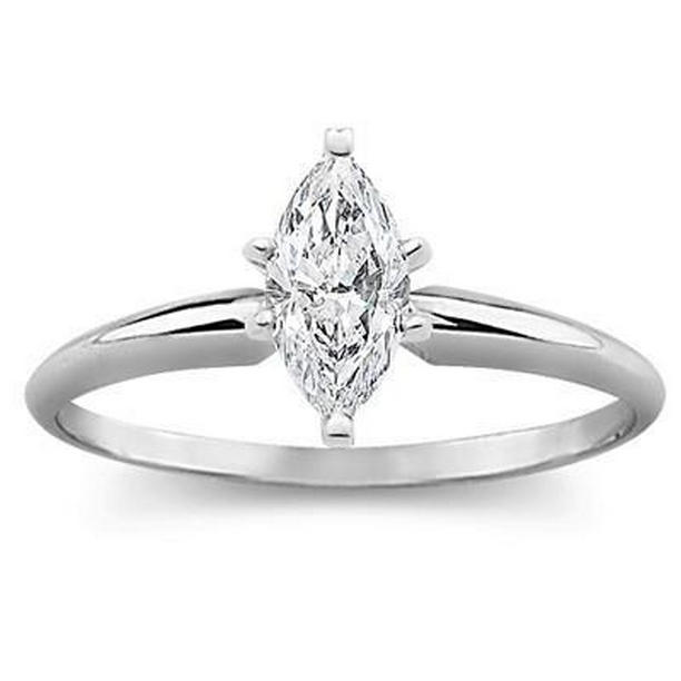 27742 Marquise Cut Solitaire 1.10 CT Diamond Ring, 14K White Gold - Size 6.5