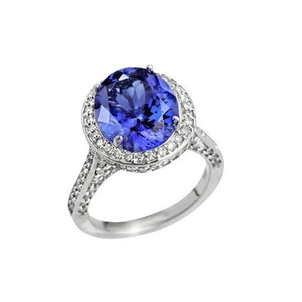 Picture of Harry Chad Enterprises 28 4.50 CT Tanzanite Oval Halo Setting Diamond Ring&#44; Size 6.5