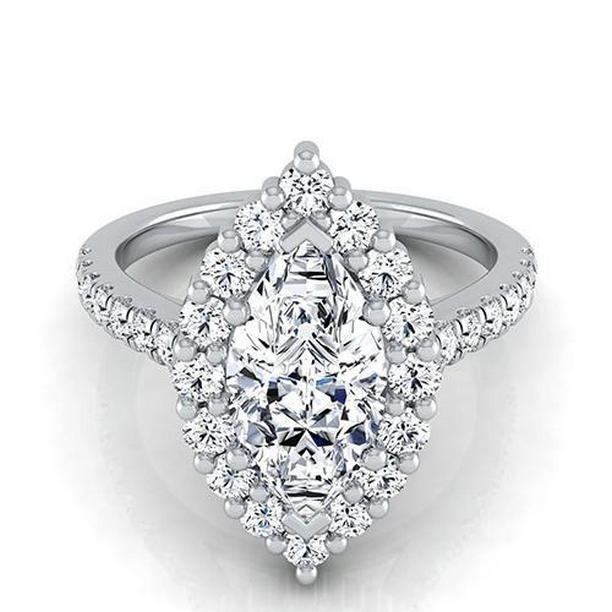 Picture of Harry Chad Enterprises 28092 2.50 CT Marquise Halo Diamond Ring&#44; 14K White Gold - Size 6.5