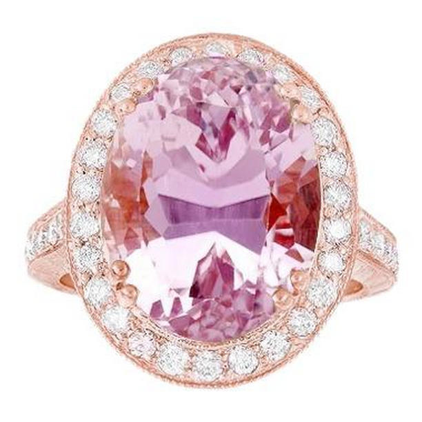 Picture of Harry Chad Enterprises 28106 22.50 CT Pink Kunzite with Diamond Ring&#44; 14K Rose Gold - Size 6.5