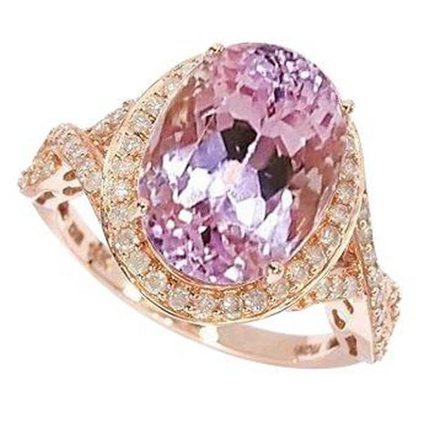 Pink Kunzite & Diamond 23.00 CT Ring, 14K Rose Gold - Size 6.5